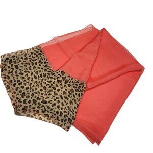 Coral colored Scarf with Animal Print Large Scarf - NEW